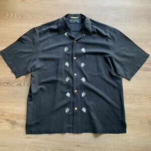 Nat Nast Shirt Mens Sz XL Casual 100% Silk Embroidered Fleur De Lis Bowling Camp